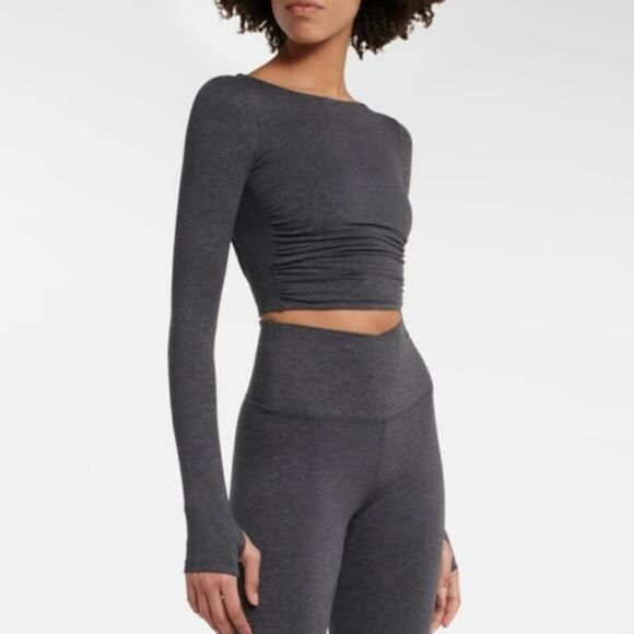 Varley Black Marl Always Warm Sloane Cropped Tee - Picture 7 of 8